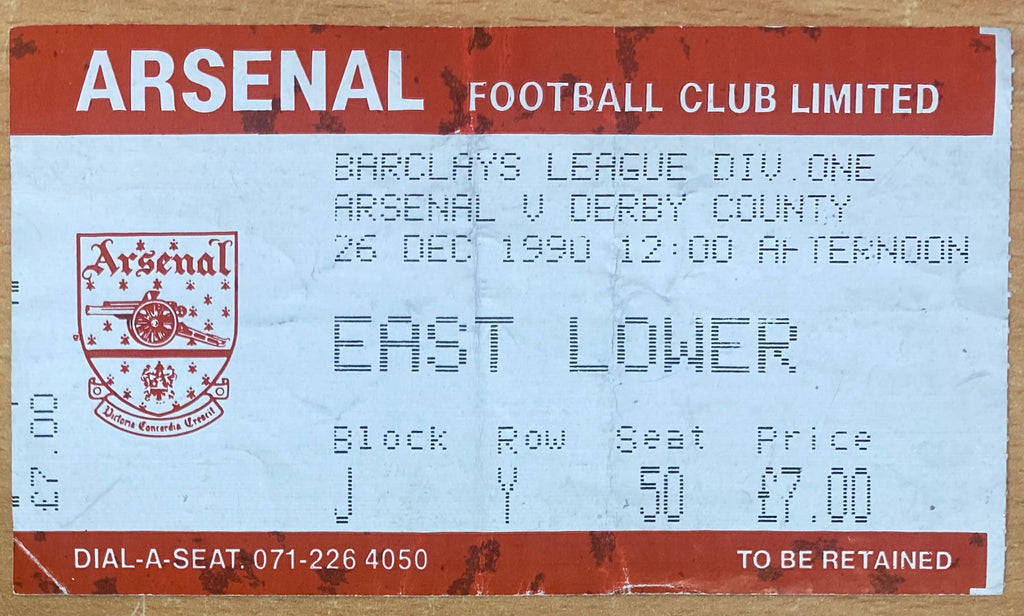 1990/91 ORIGINAL DIVISION ONE TICKET ARSENAL V DERBY COUNTY