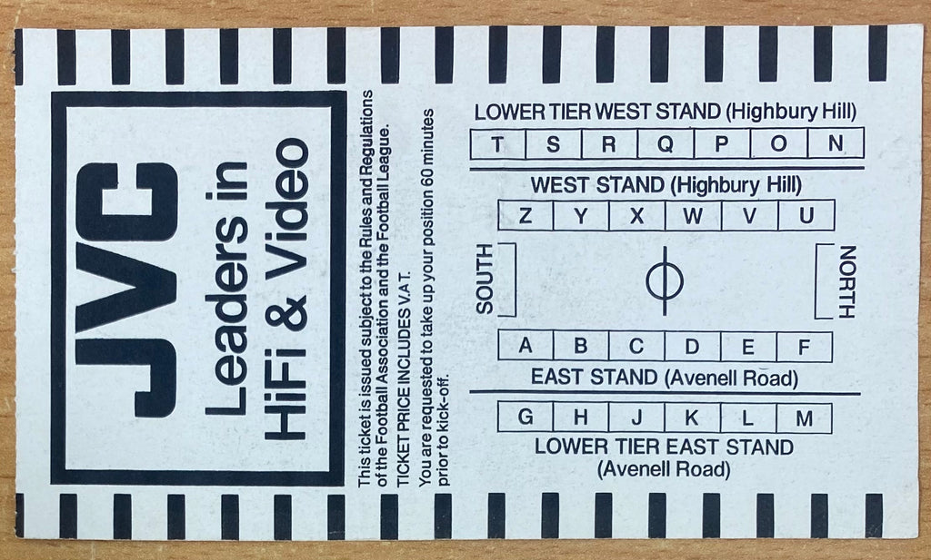 1990/91 ORIGINAL DIVISION ONE TICKET ARSENAL V DERBY COUNTY