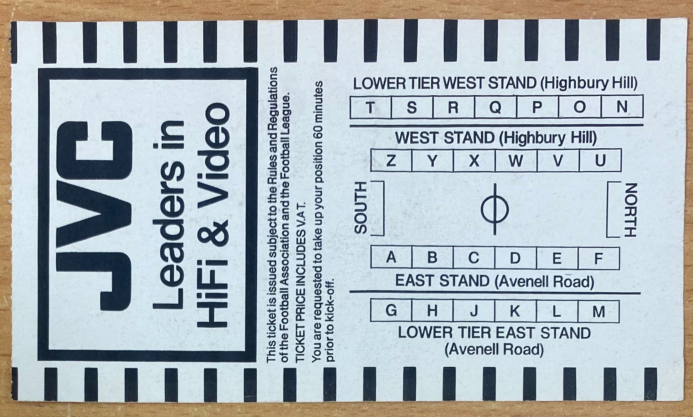 1990/91 ORIGINAL DIVISION ONE TICKET ARSENAL V DERBY COUNTY