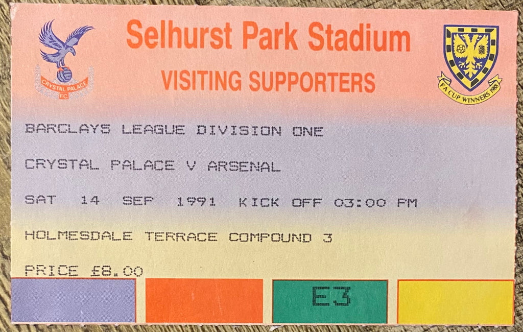 1991/92 ORIGINAL DIVISION ONE TICKET CRYSTAL PALACE V ARSENAL
