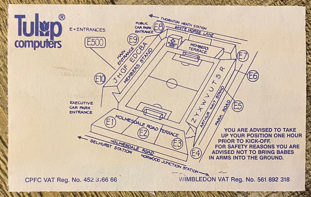 1991/92 ORIGINAL DIVISION ONE TICKET CRYSTAL PALACE V ARSENAL