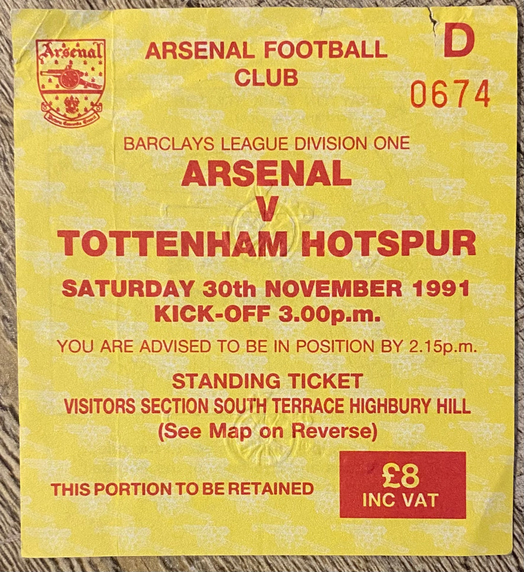 1991/92 ORIGINAL DIVISION ONE TICKET ARSENAL V TOTTENHAM HOTSPUR