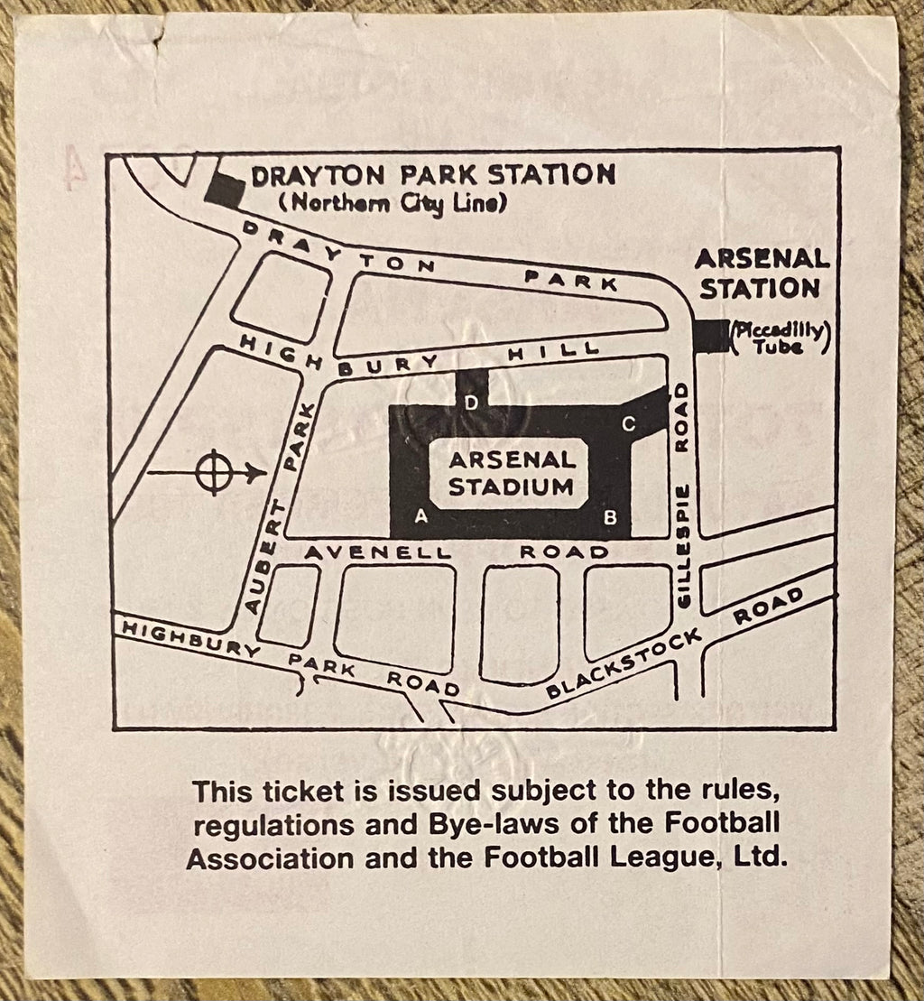 1991/92 ORIGINAL DIVISION ONE TICKET ARSENAL V TOTTENHAM HOTSPUR