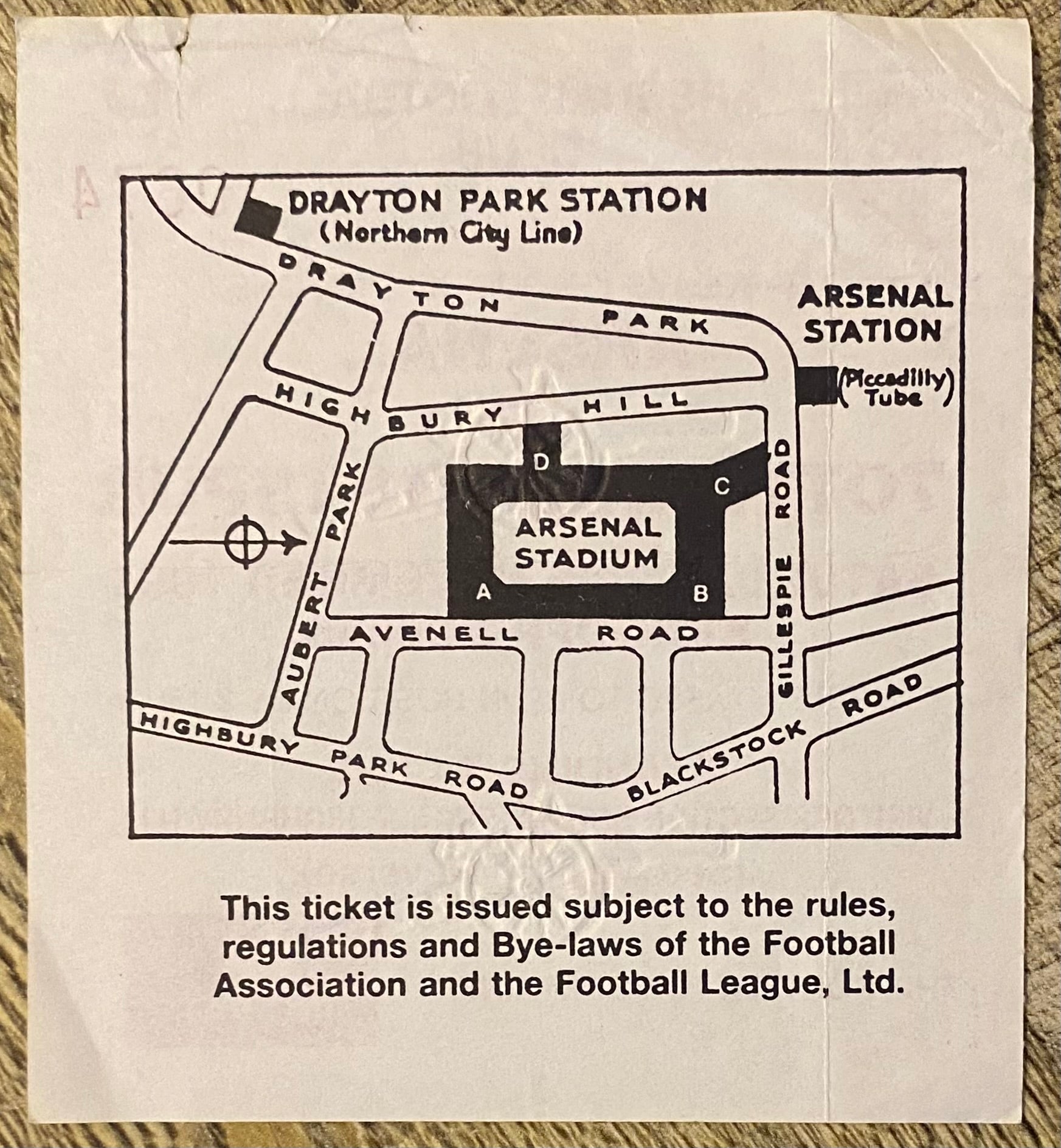 1991/92 ORIGINAL DIVISION ONE TICKET ARSENAL V TOTTENHAM HOTSPUR