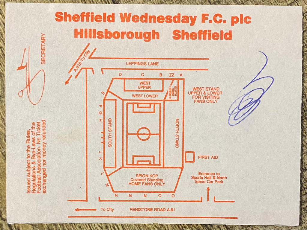 1991/92 ORIGINAL DIVISION ONE TICKET SHEFFIELD WEDNESDAY V ARSENAL