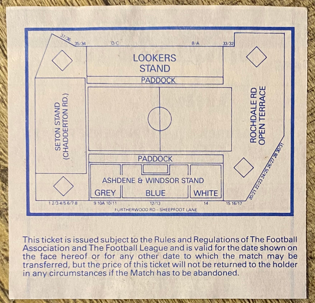 1991/92 ORIGINAL DIVISION ONE TICKET OLDHAM ATHLETIC V ARSENAL