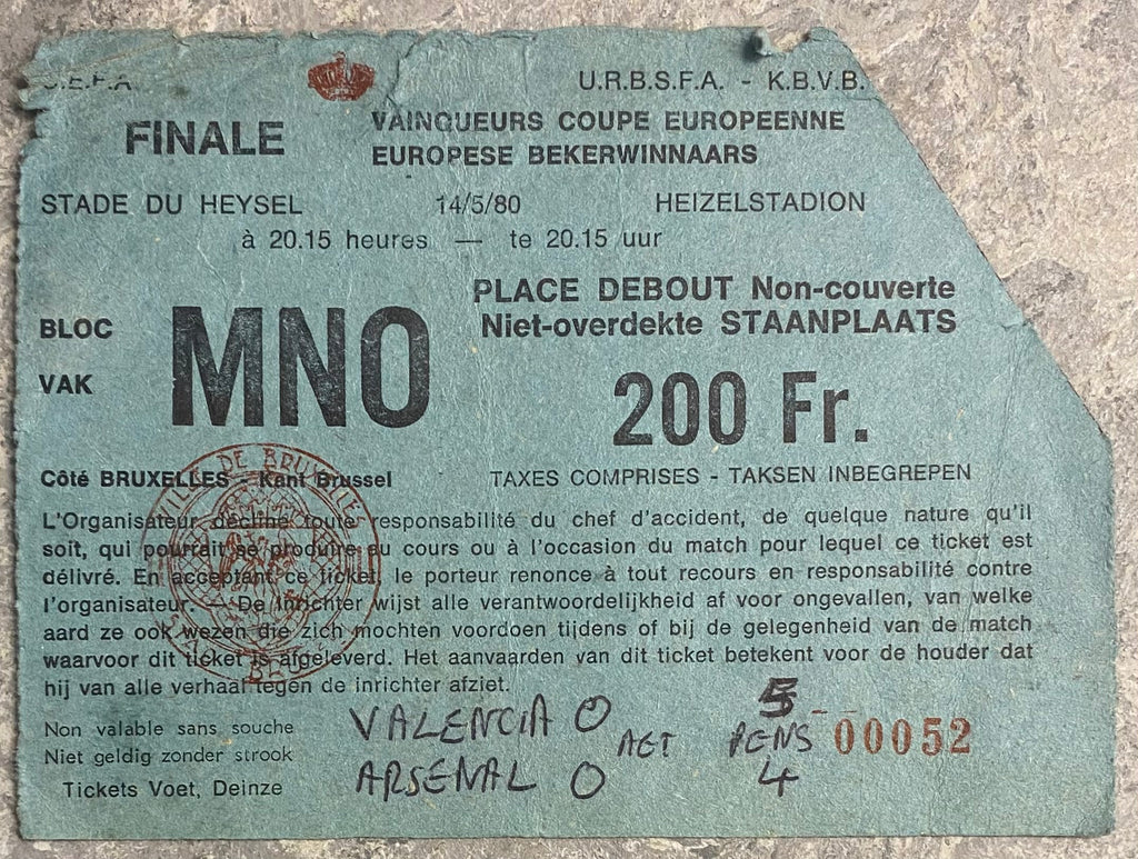 1980 ORIGINAL EUROPEAN CUP WINNERS CUP FINAL TICKET VALENCIA V ARSENAL @ BRUSSELS