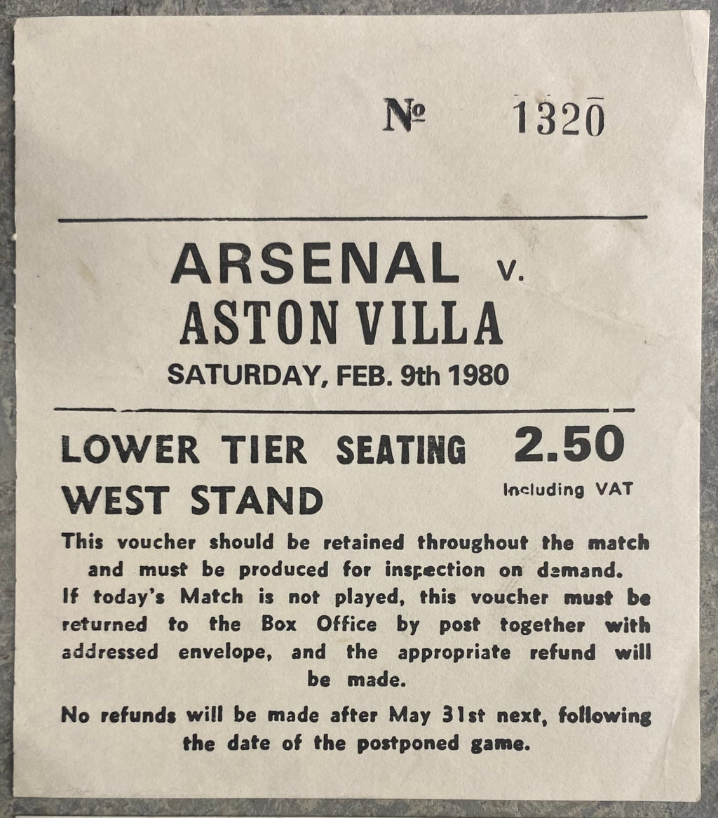 1979/80 ORIGINAL DIVISION ONE TICKET ARSENAL V ASTON VILLA + COACH TICKET