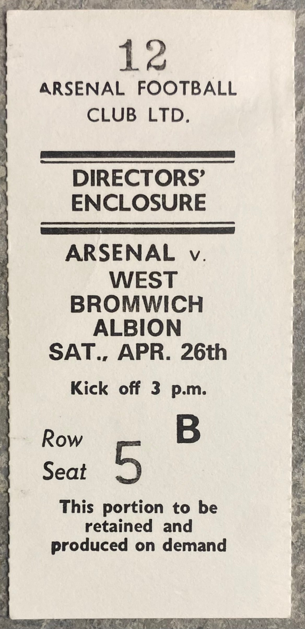 1979/80 ORIGINAL DIVISION ONE TICKET ARSENAL V WEST BROMWICH ALBION