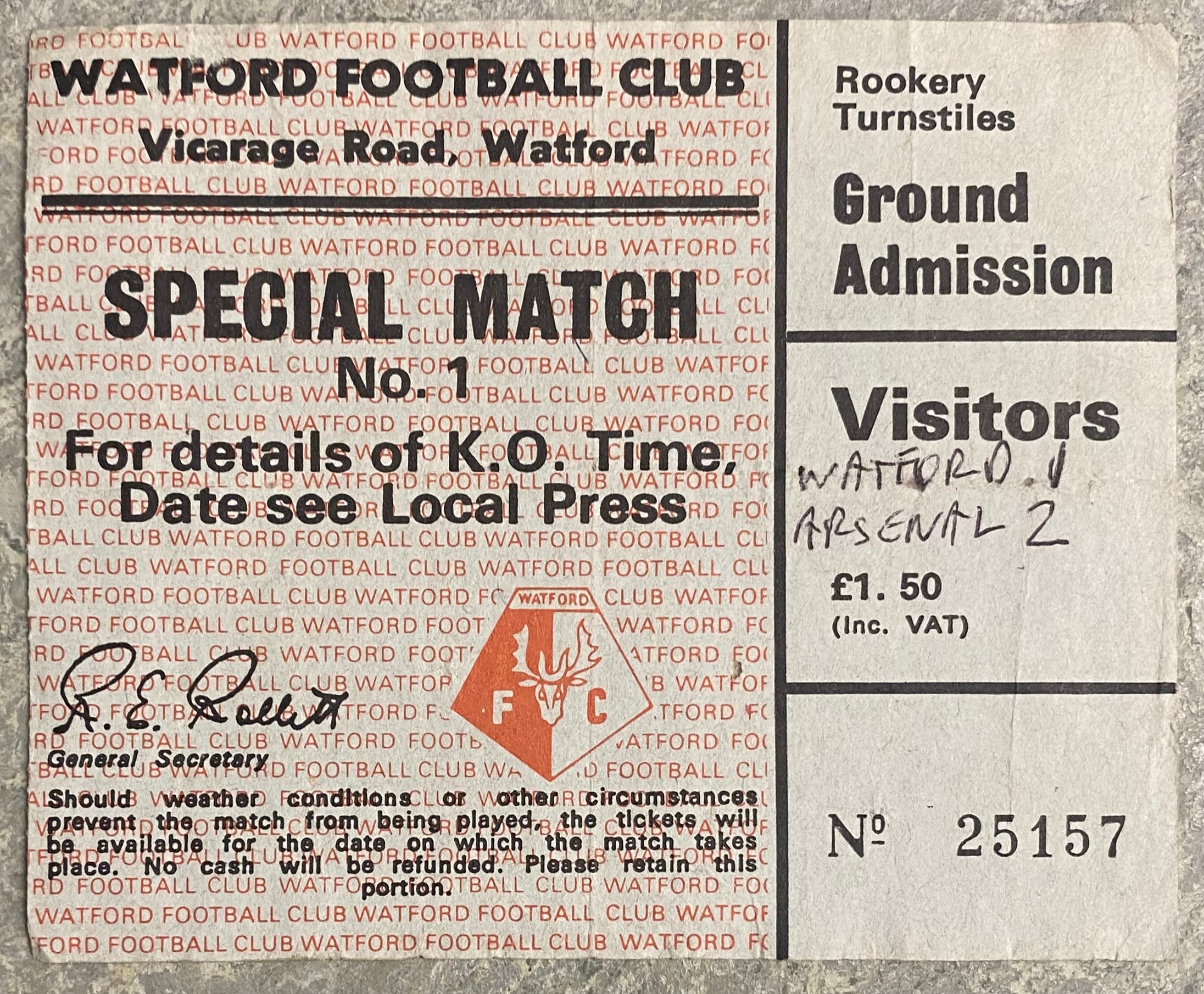 1979/80 ORIGINAL FA CUP 6TH ROUND TICKET WATFORD V ARSENAL