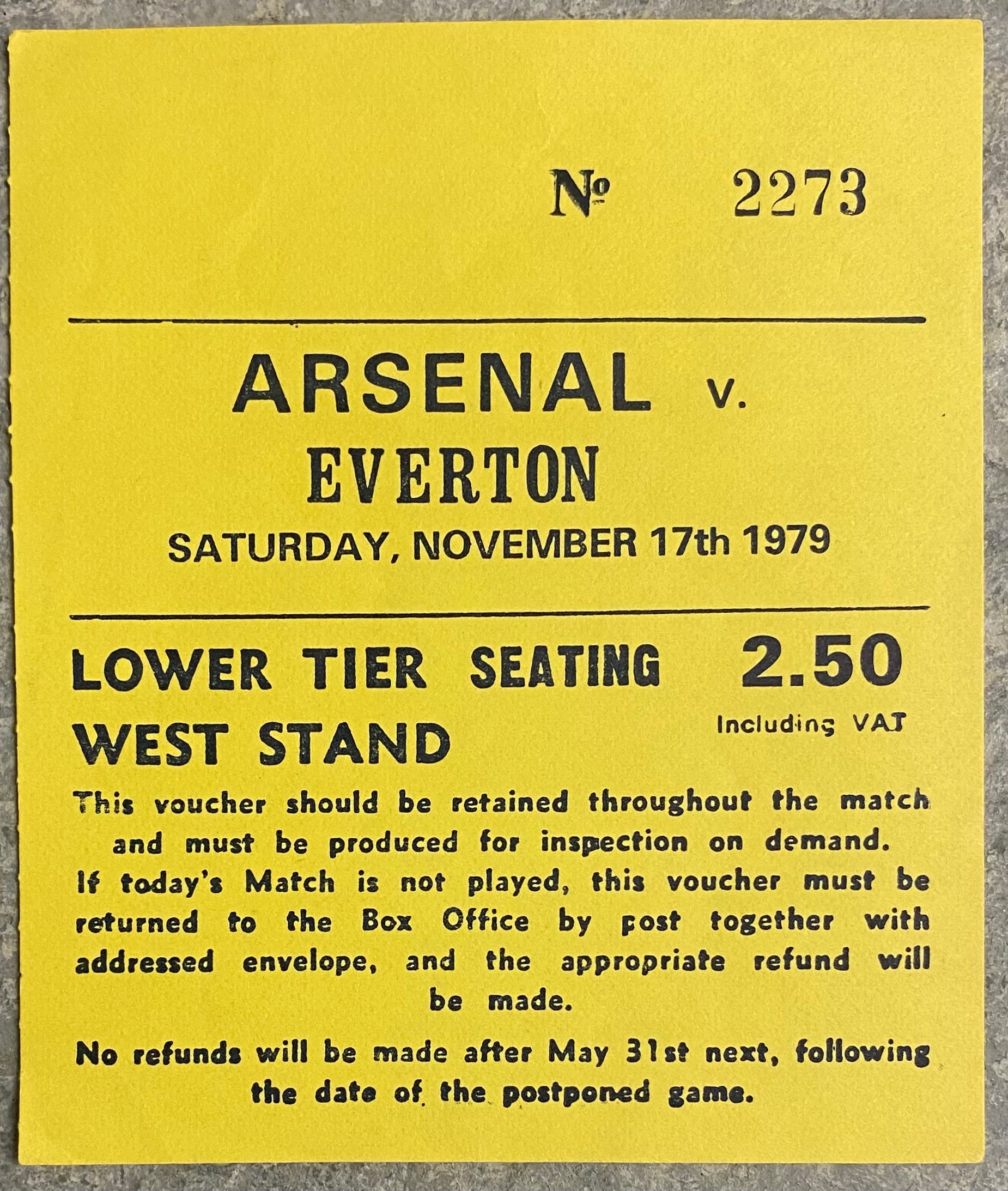 1979/80 ORIGINAL DIVISION ONE TICKET ARSENAL V EVERTON