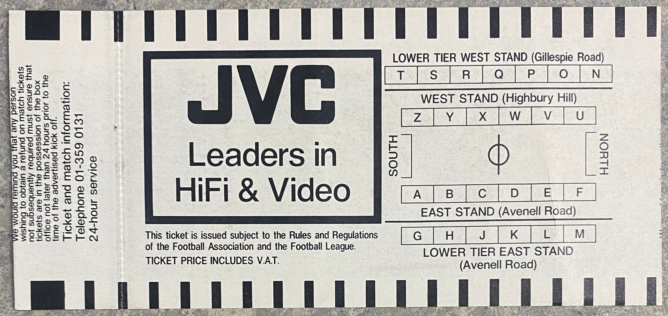 1986/87 ORIGINAL DIVISION ONE UNUSED TICKET ARSENAL V COVENTRY CITY