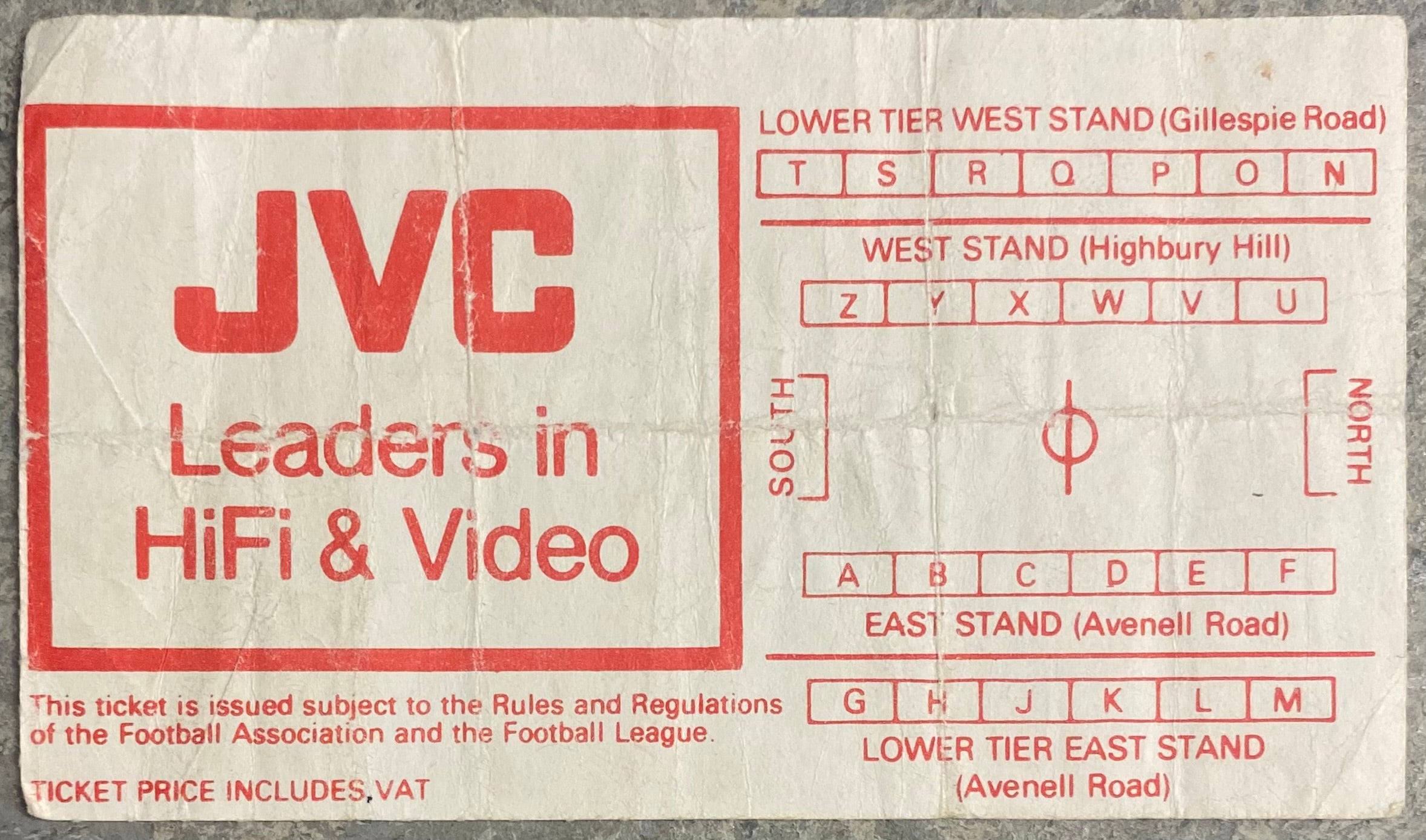 1988/89 ORIGINAL DIVISION ONE TICKET ARSENAL V WIMBLEDON