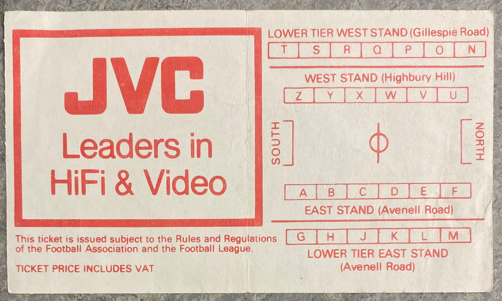 1986/87 ORIGINAL DIVISION ONE TICKET ARSENAL V NEWCASTLE UNITED