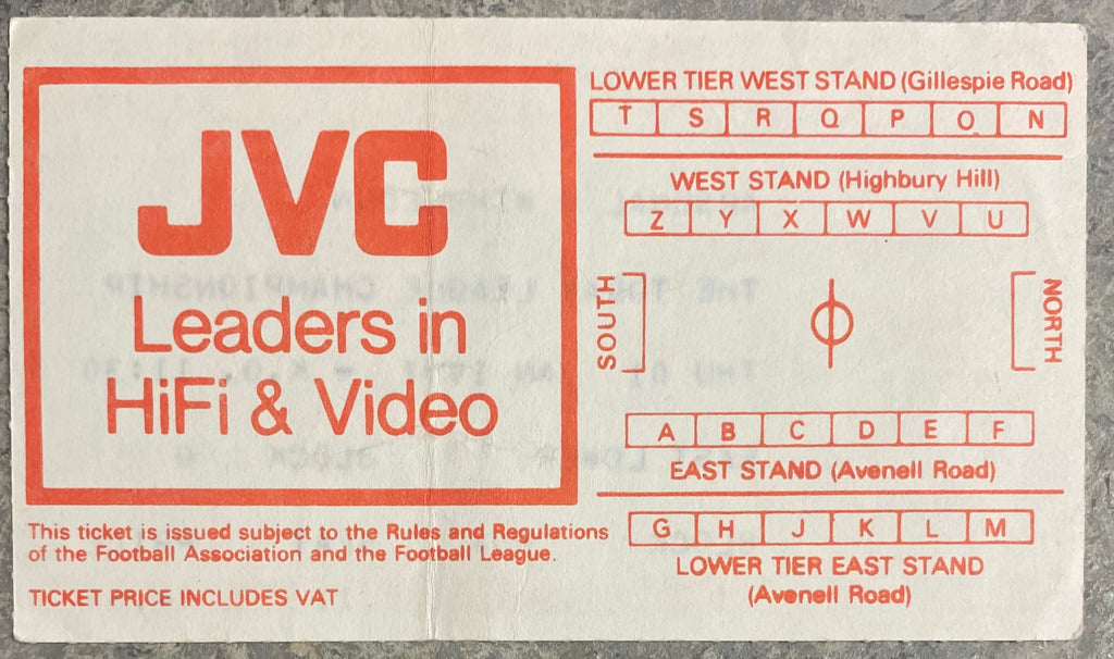 1986/87 ORIGINAL DIVISION ONE TICKET ARSENAL V WIMBLEDON