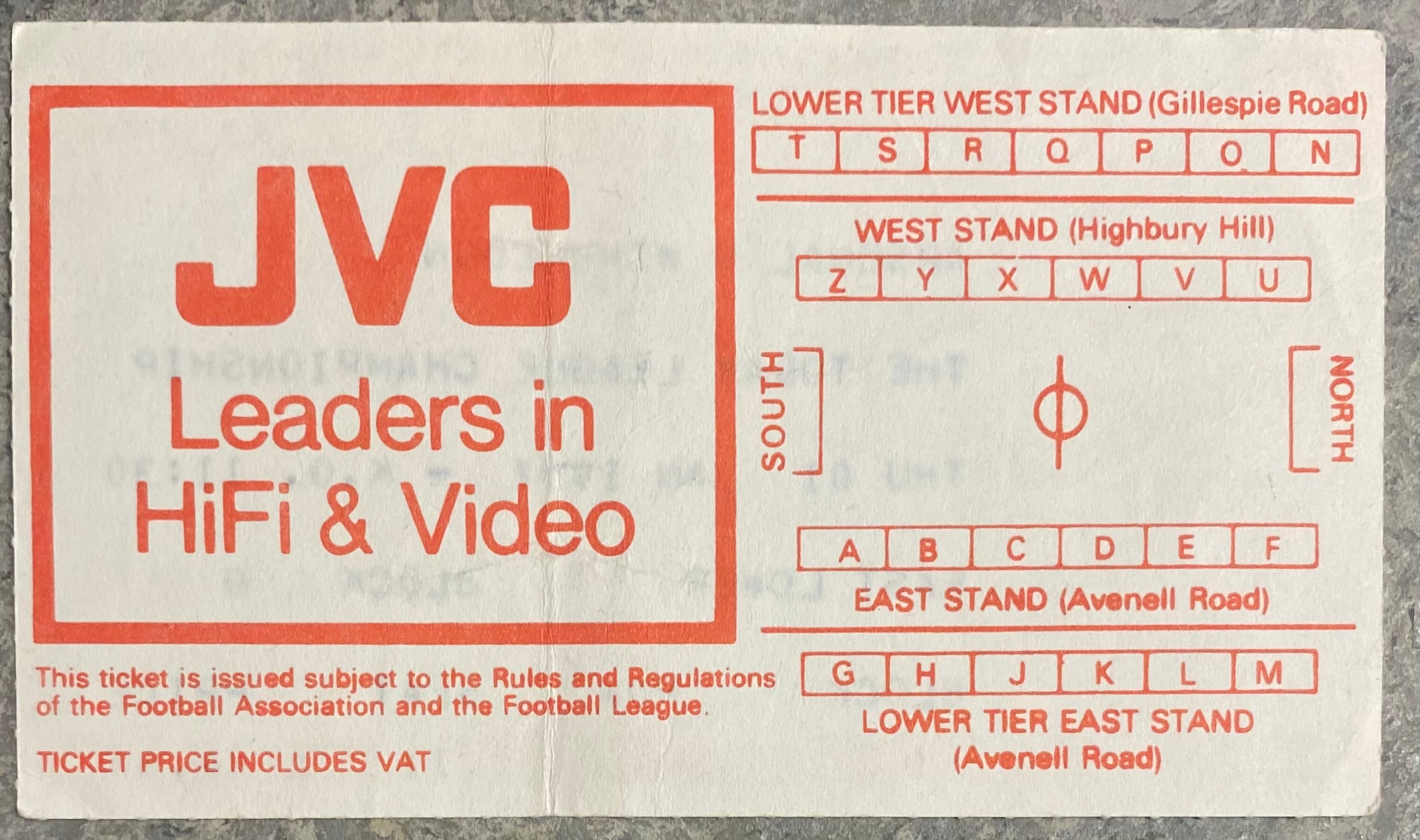 1986/87 ORIGINAL DIVISION ONE TICKET ARSENAL V WIMBLEDON