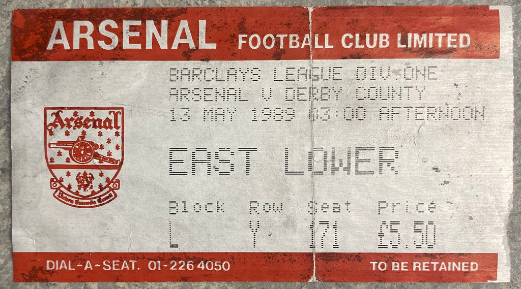 1988/89 ORIGINAL DIVISION ONE TICKET ARSENAL V DERBY COUNTY