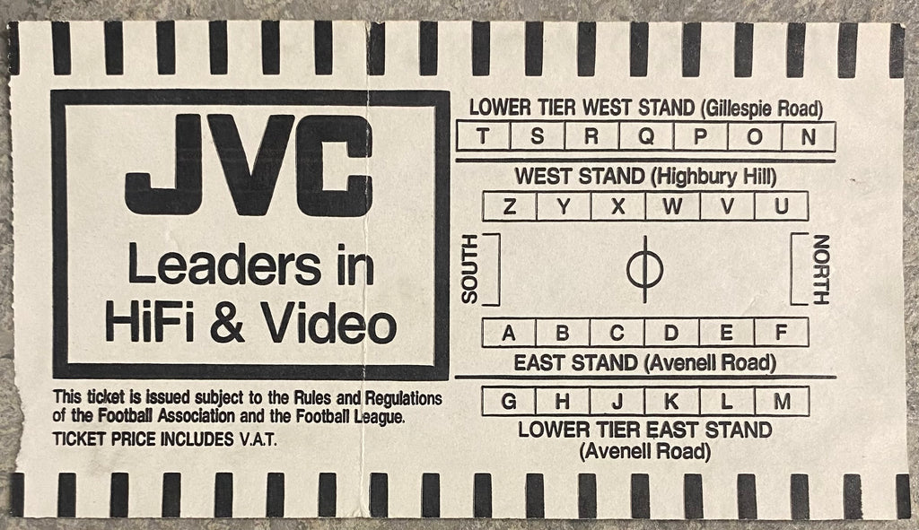 1988/89 ORIGINAL DIVISION ONE TICKET ARSENAL V DERBY COUNTY