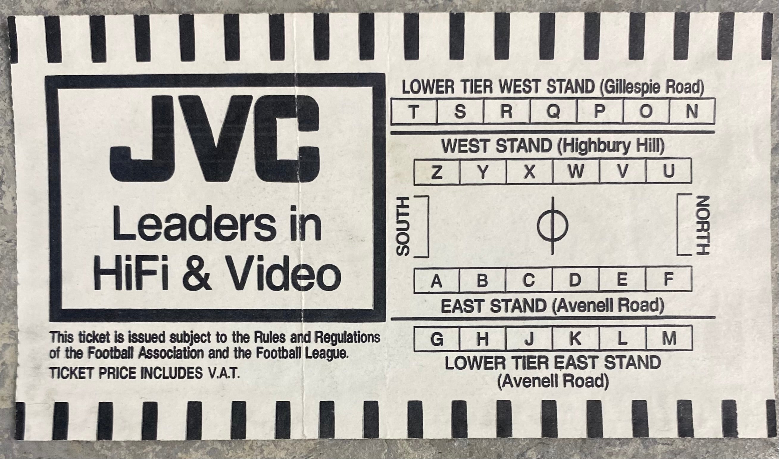 1988/89 ORIGINAL DIVISION ONE TICKET ARSENAL V NORWICH CITY