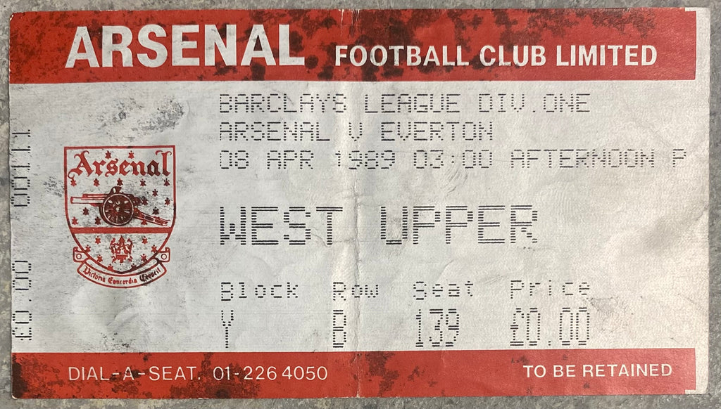 1988/89 ORIGINAL DIVISION ONE TICKET ARSENAL V EVERTON
