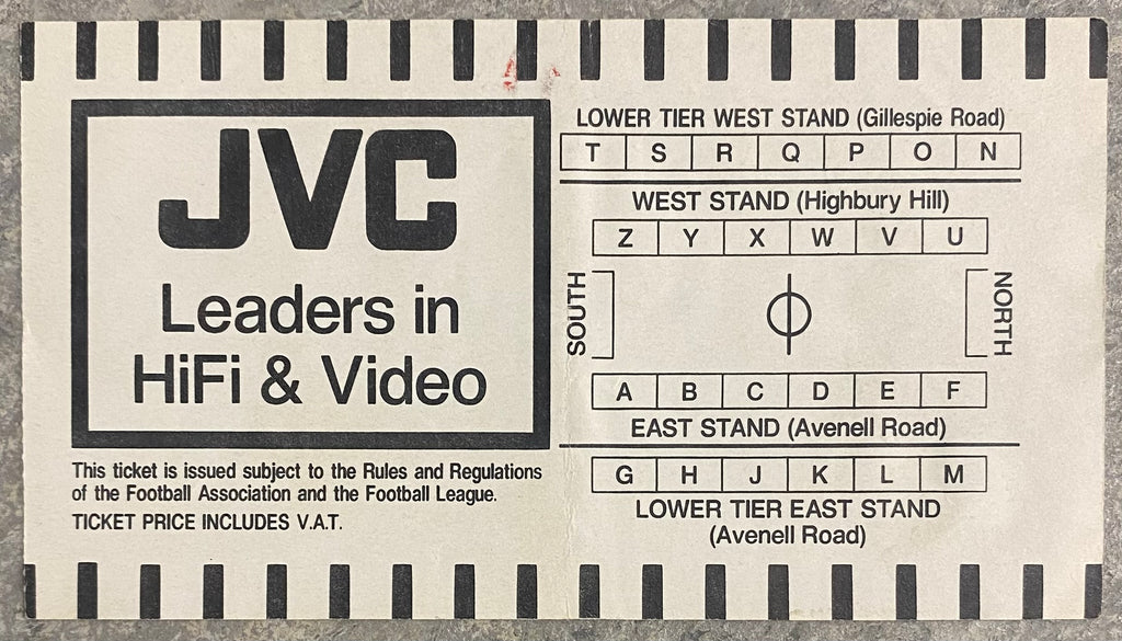 1988/89 ORIGINAL DIVISION ONE TICKET ARSENAL V EVERTON