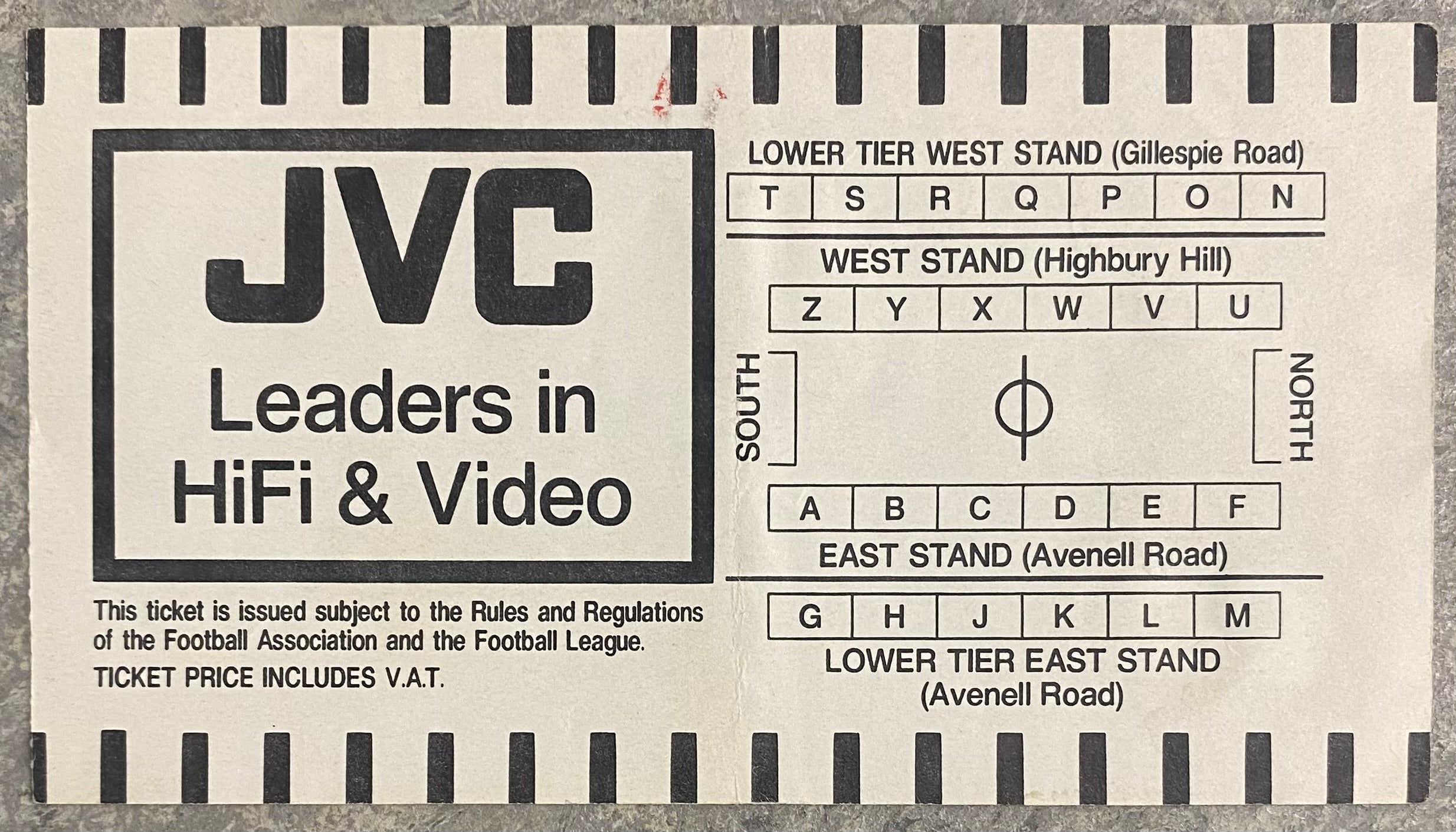 1988/89 ORIGINAL DIVISION ONE TICKET ARSENAL V EVERTON