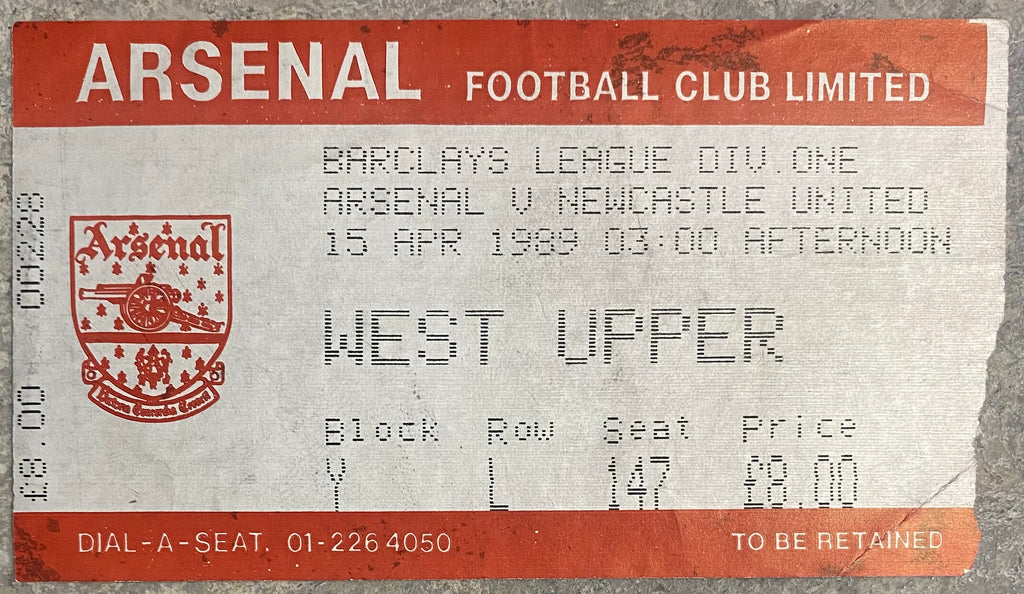 1988/89 ORIGINAL DIVISION ONE TICKET ARSENAL V NEWCASTLE UNITED