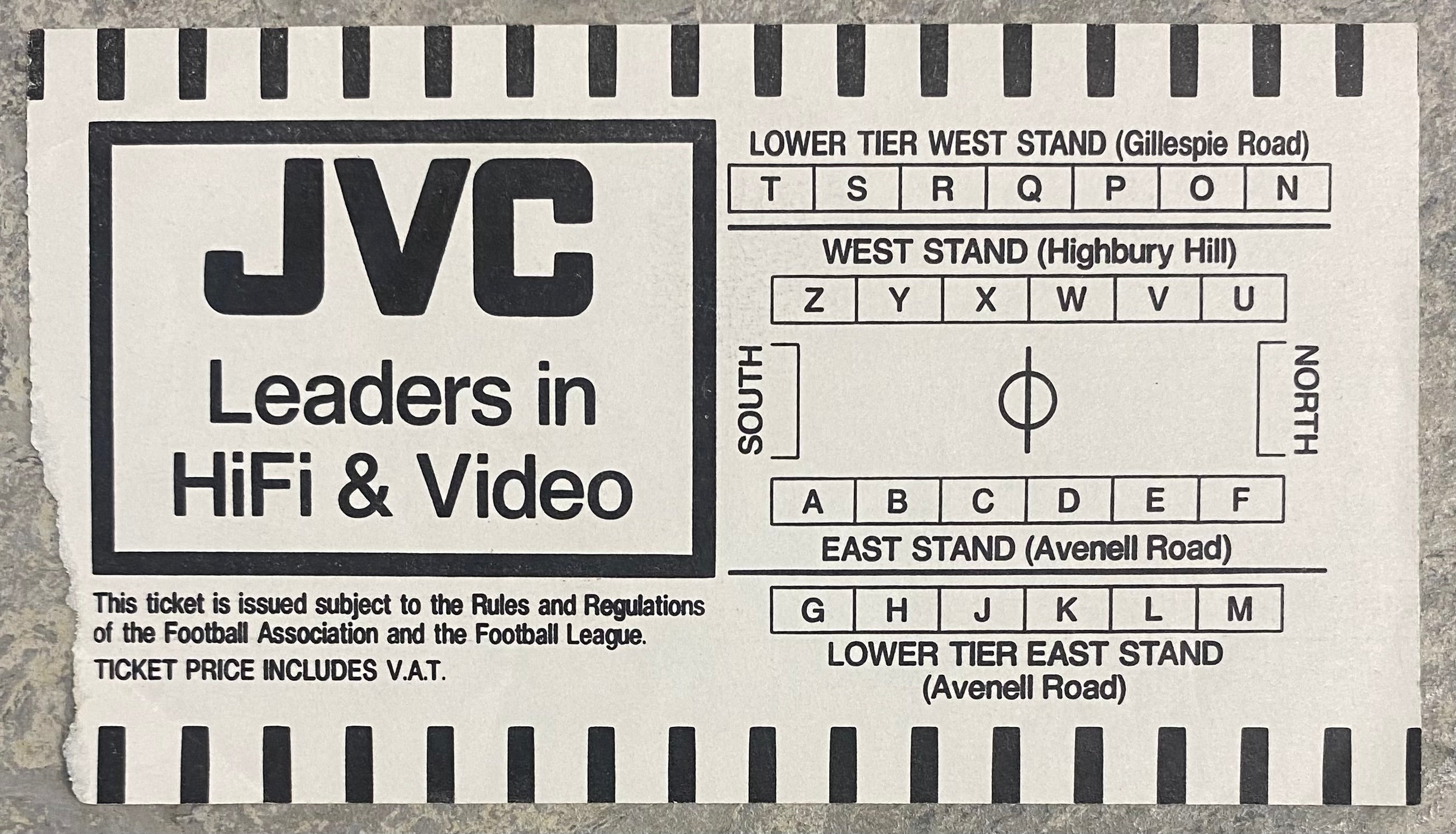 1988/89 ORIGINAL DIVISION ONE TICKET ARSENAL V NEWCASTLE UNITED