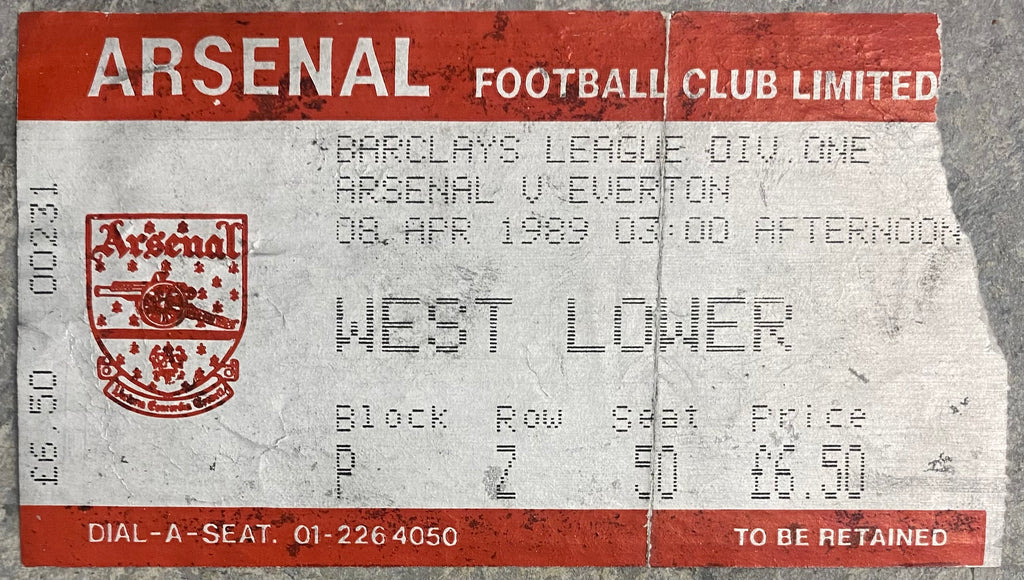 1988/89 ORIGINAL DIVISION ONE TICKET ARSENAL V EVERTON