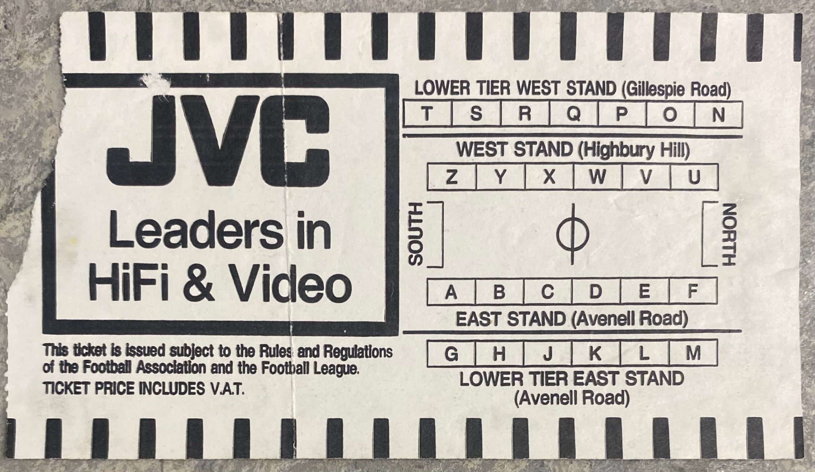 1988/89 ORIGINAL DIVISION ONE TICKET ARSENAL V EVERTON