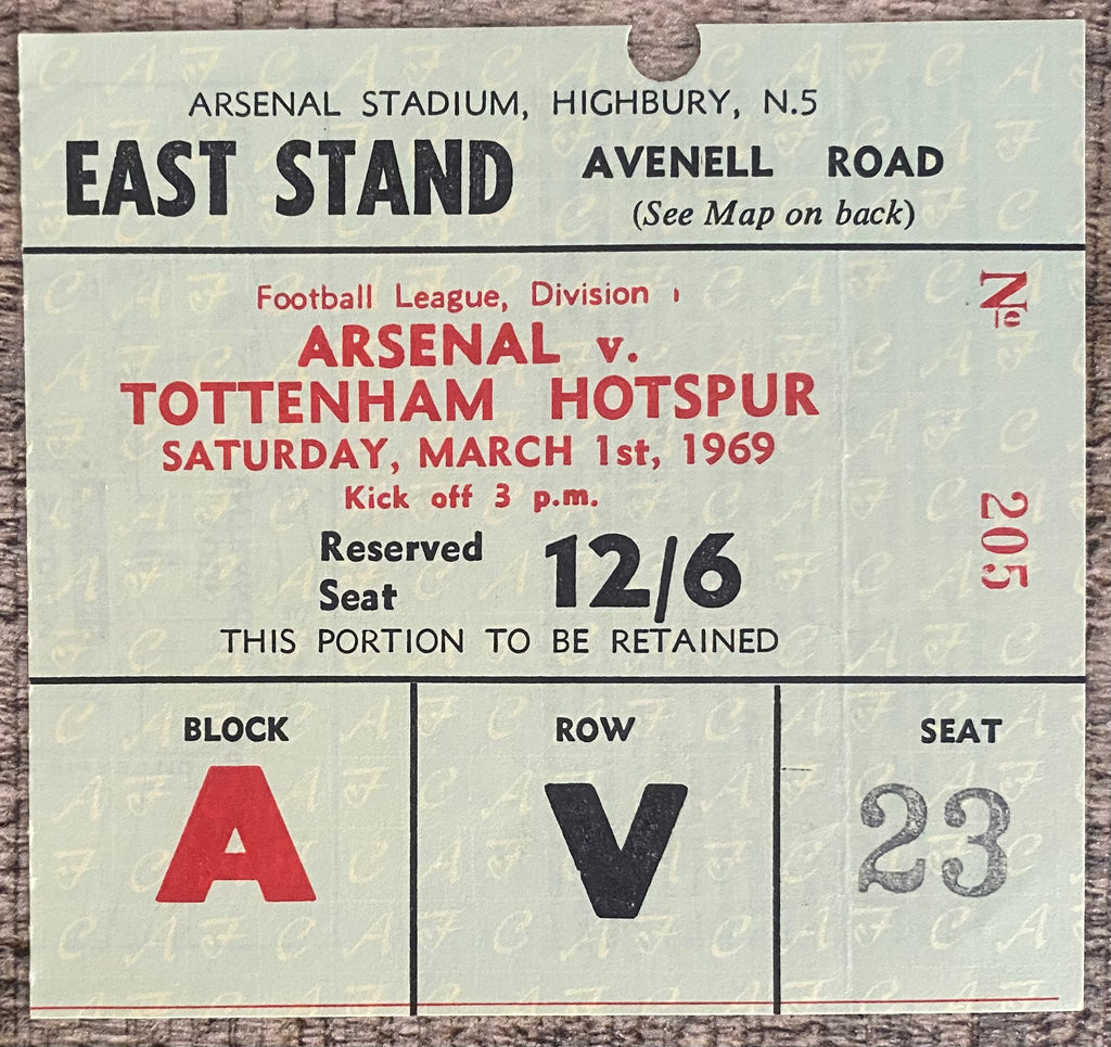1968/69 ORIGINAL DIVISION ONE TICKET ARSENAL V TOTTENHAM HOTSPUR