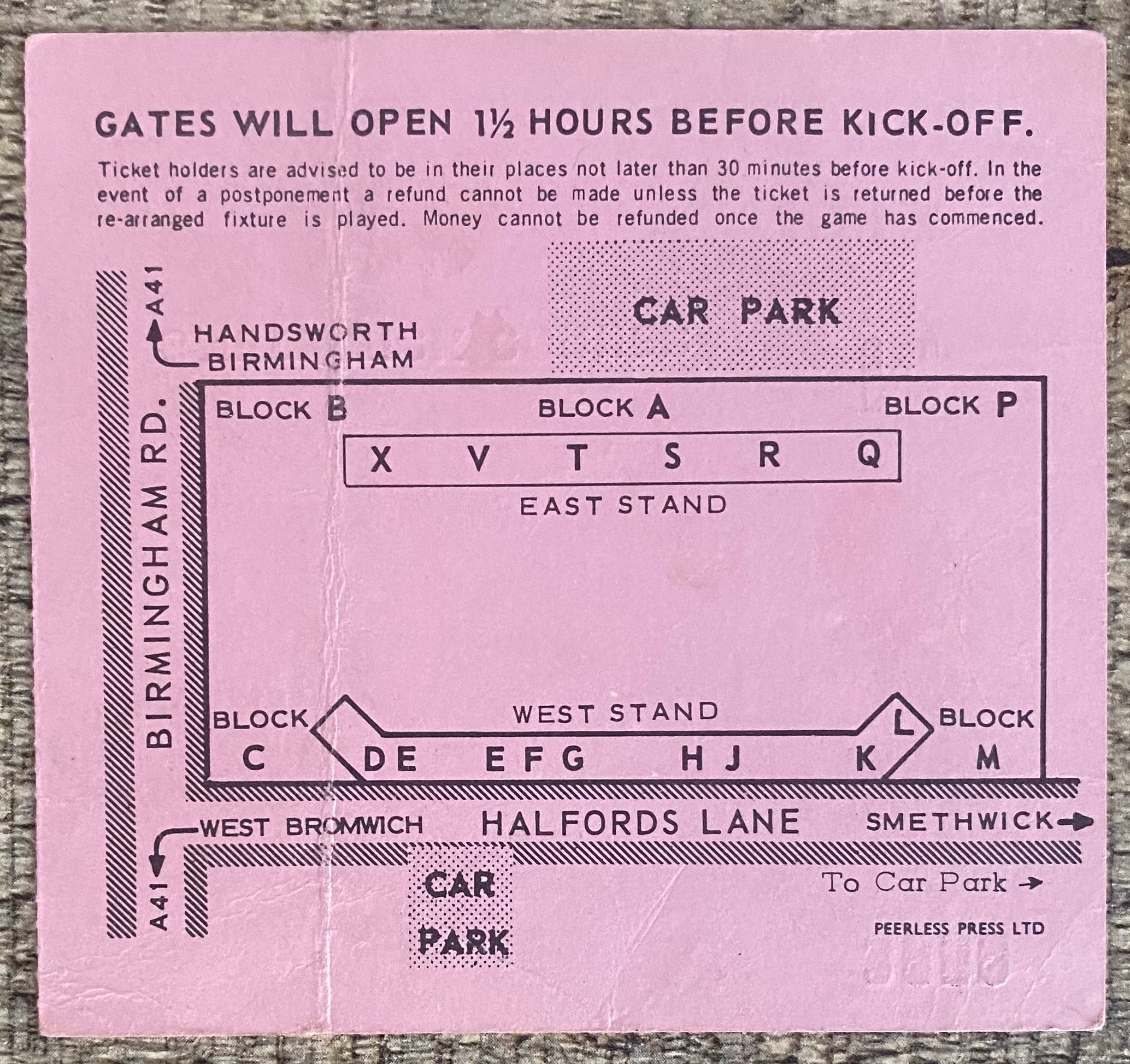 1968/69 ORIGINAL FA CUP 5TH ROUND TICKET WEST BROMWICH ALBION V ARSENAL