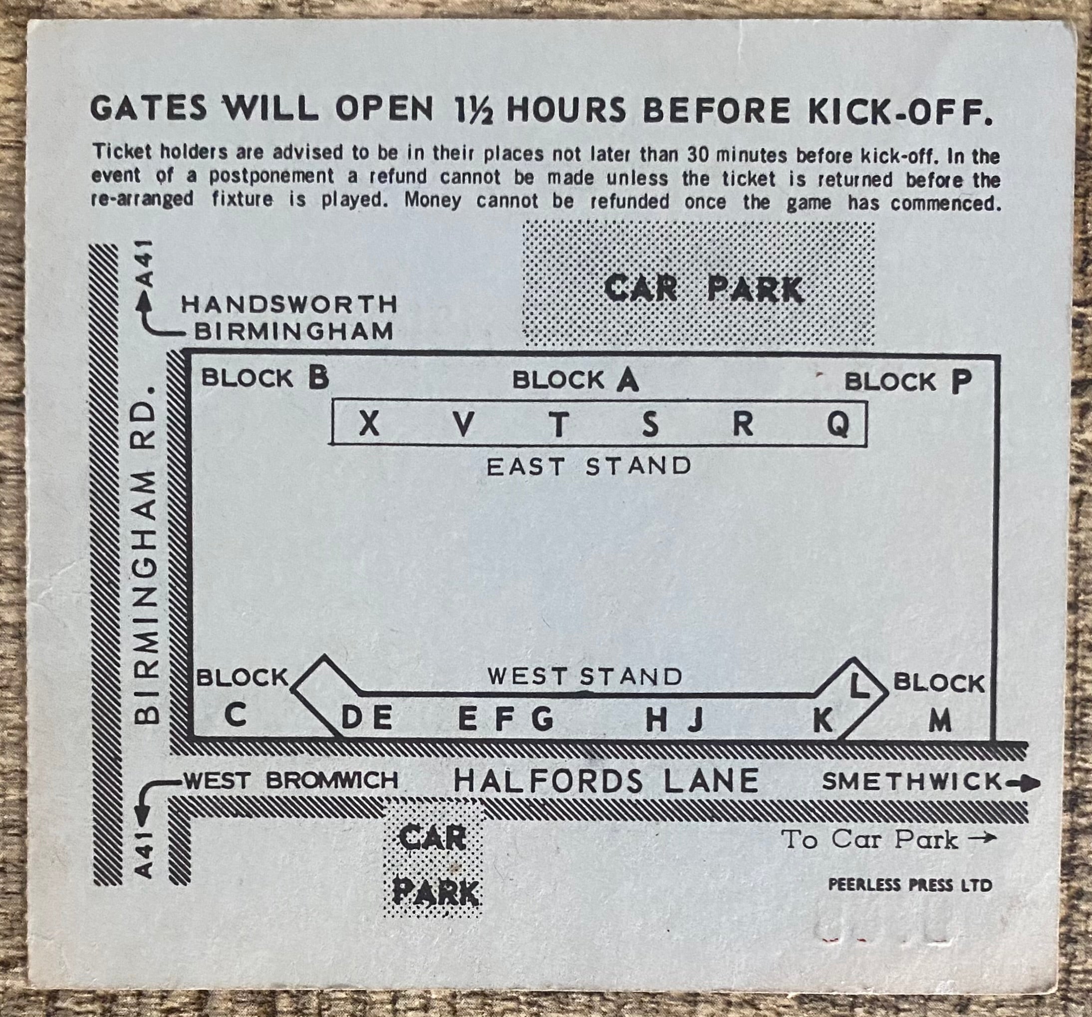 1968/69 ORIGINAL FA CUP 5TH ROUND TICKET WEST BROMWICH ALBION V ARSENAL