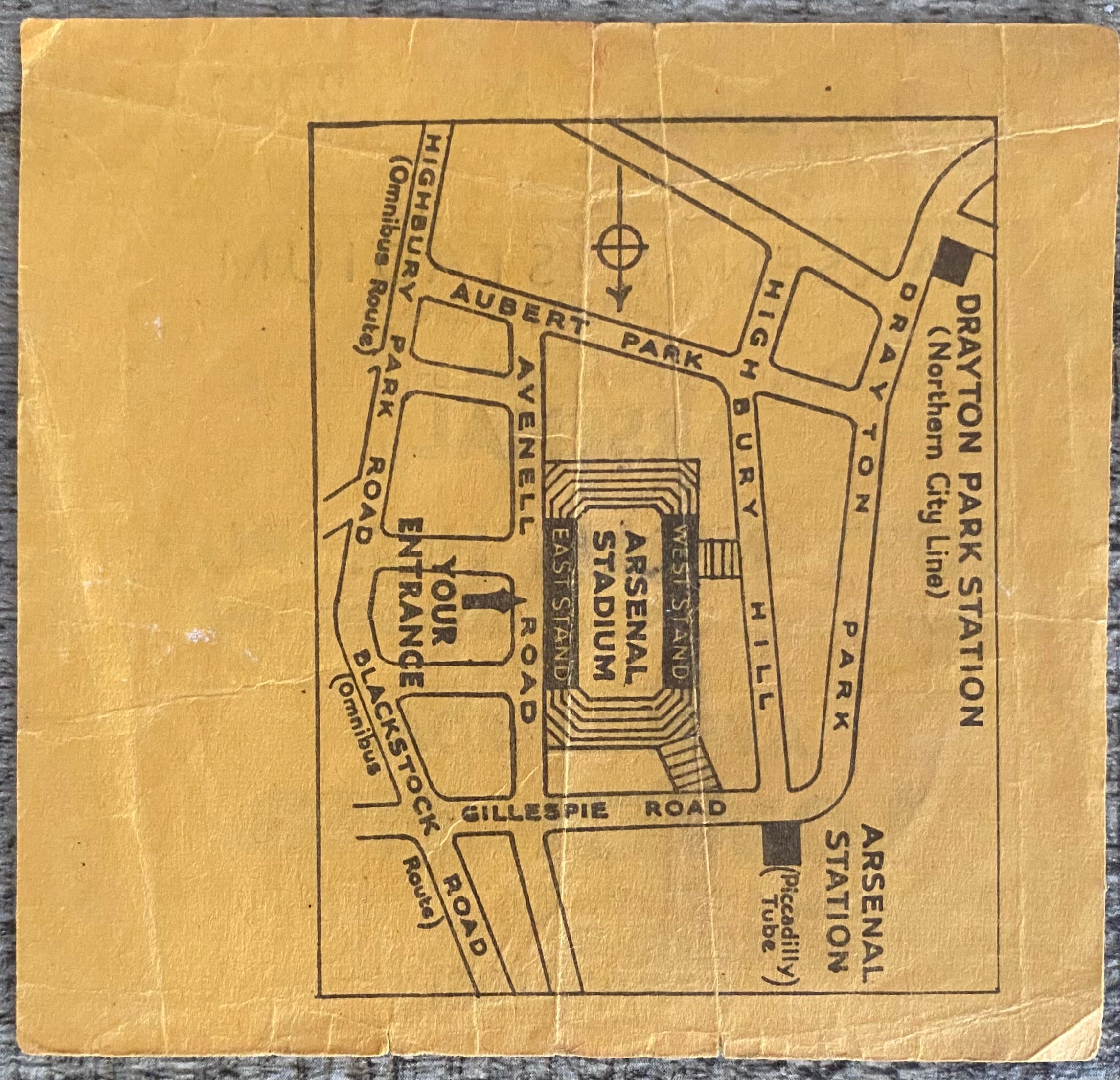 1968/69 ORIGINAL LEAGUE CUP SEMI FINAL 1ST LEG TICKET ARSENAL V TOTTENHAM HOTSPUR