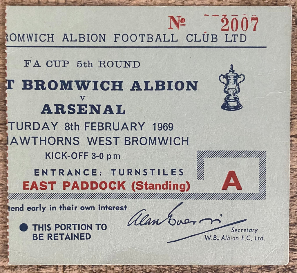 1968/69 ORIGINAL FA CUP 5TH ROUND TICKET WEST BROMWICH ALBION V ARSENAL