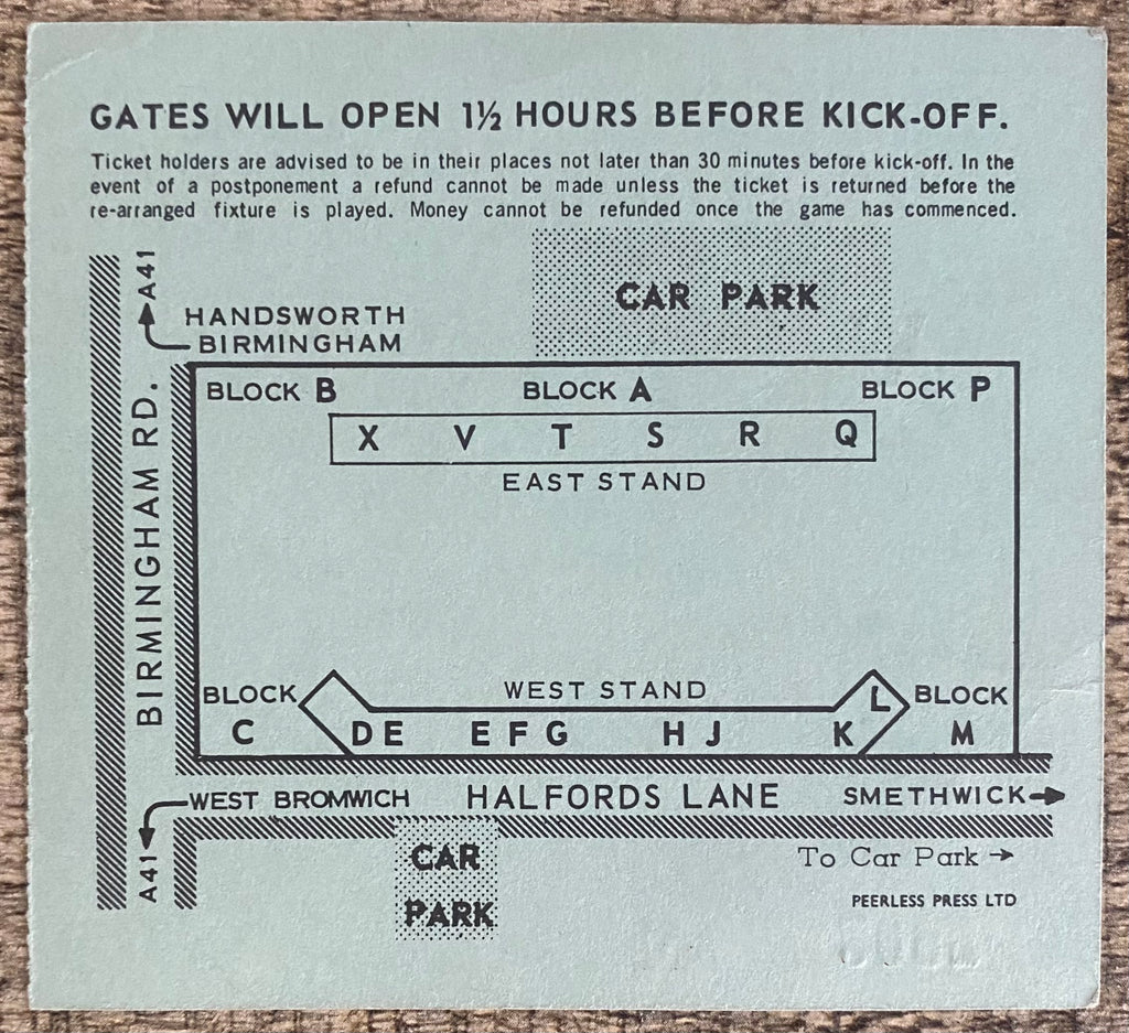 1968/69 ORIGINAL FA CUP 5TH ROUND TICKET WEST BROMWICH ALBION V ARSENAL