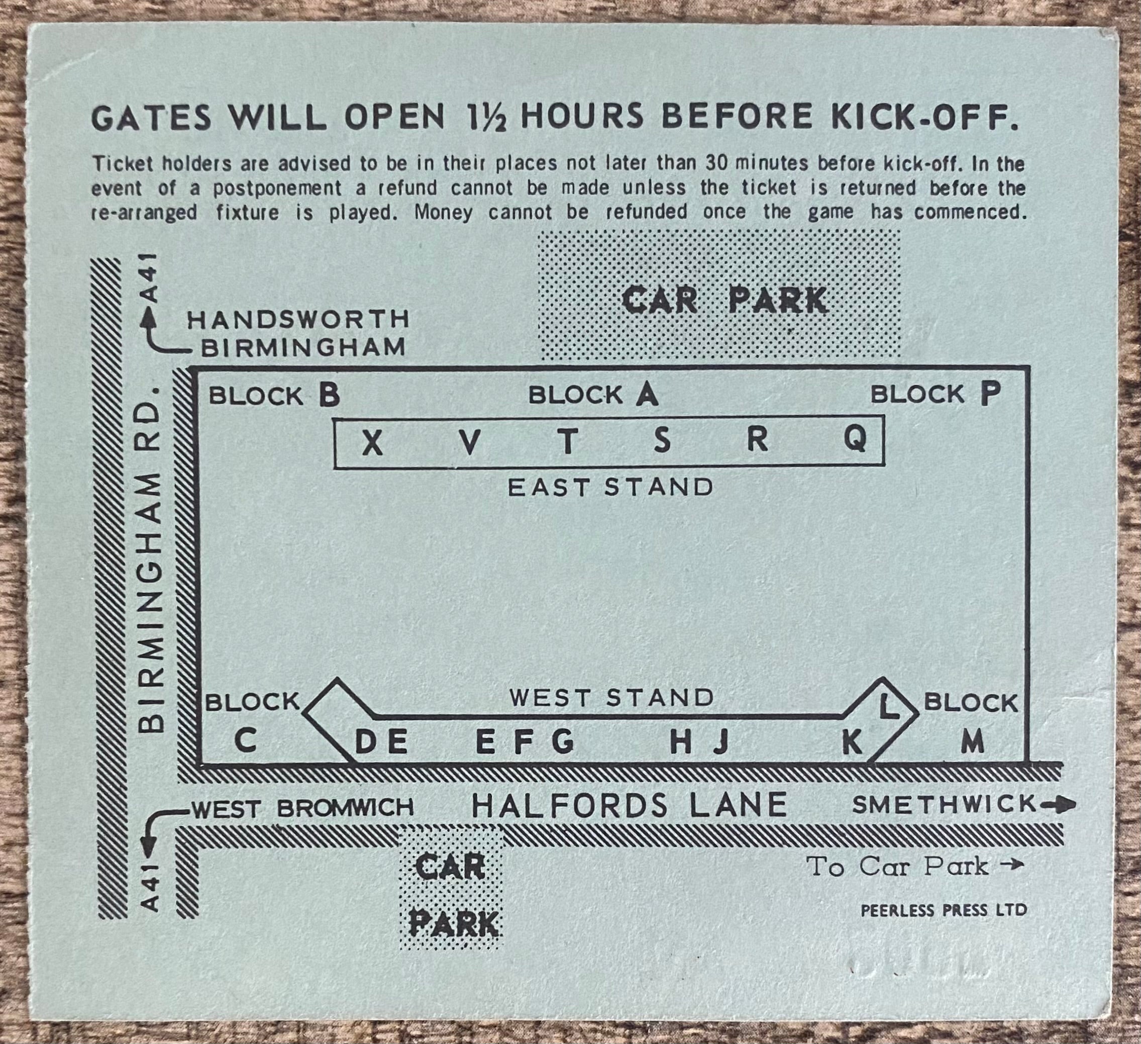 1968/69 ORIGINAL FA CUP 5TH ROUND TICKET WEST BROMWICH ALBION V ARSENAL