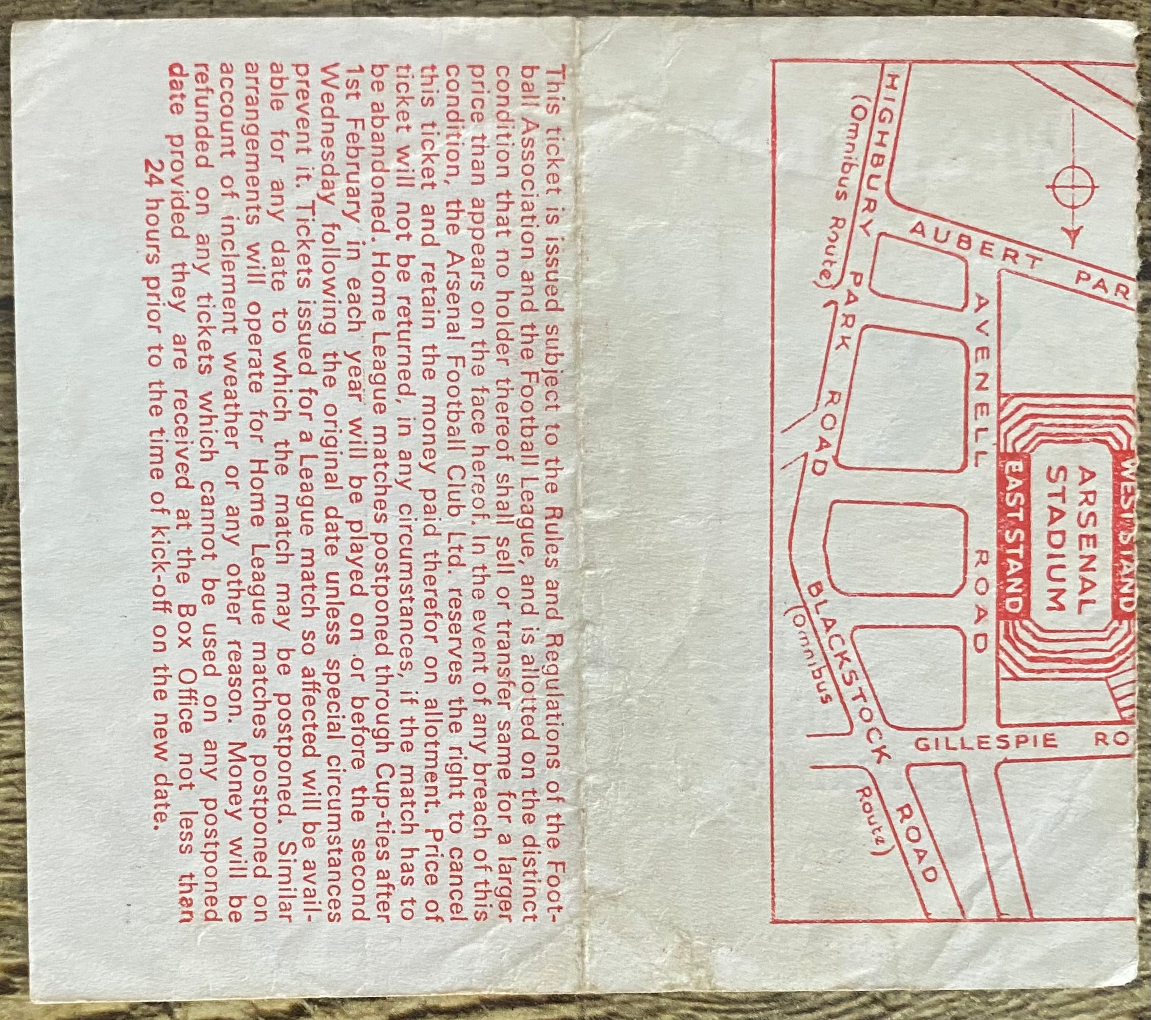 1973/74 ORIGINAL DIVISION ONE TICKET ARSENAL V DERBY COUNTY