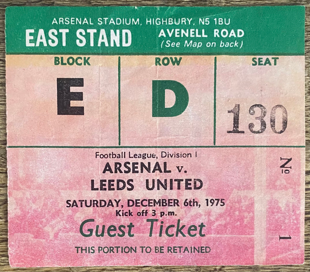 1975/76 ORIGINAL DIVISION ONE TICKET ARSENAL V LEEDS UNITED