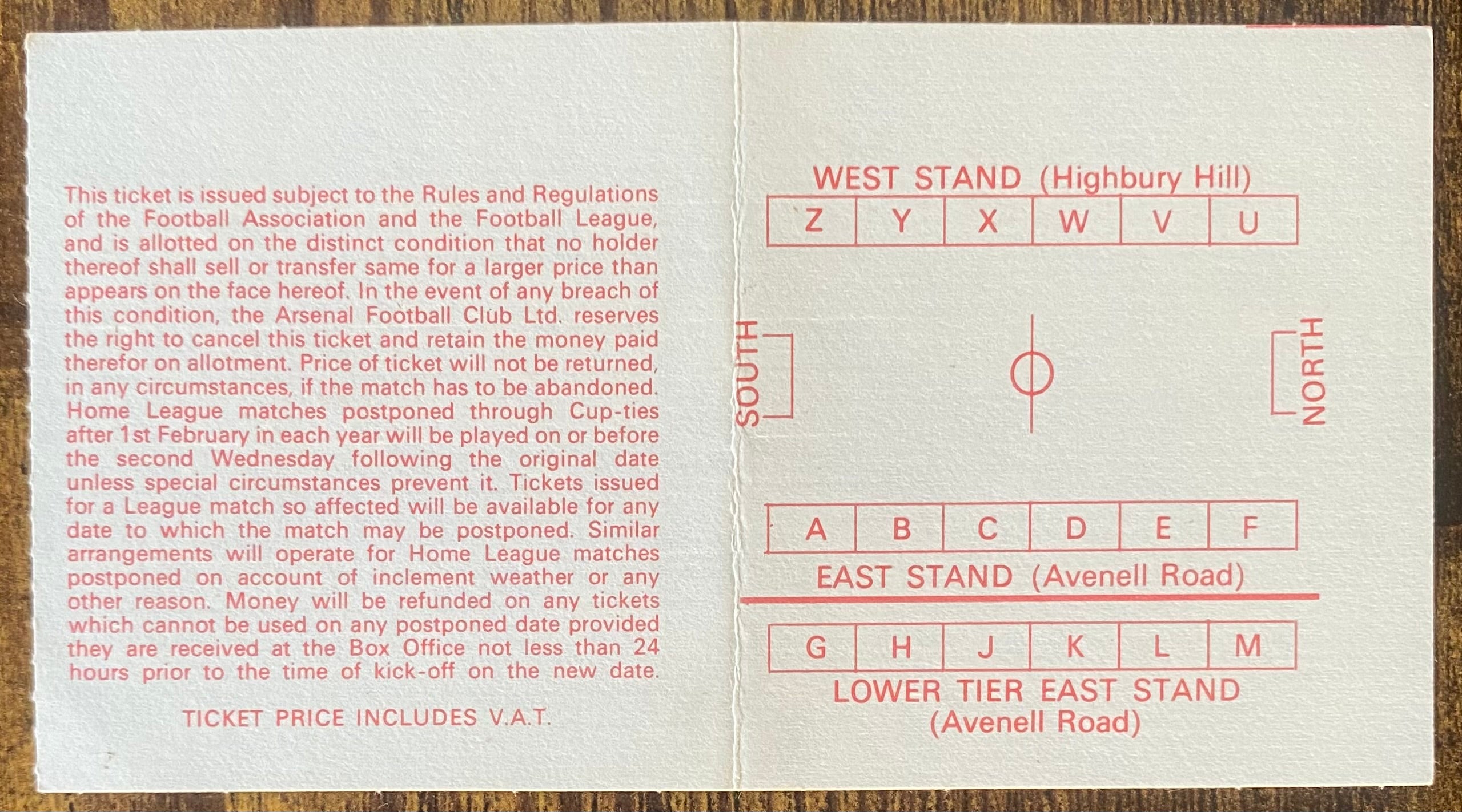 1977/78 ORIGINAL DIVISION ONE TICKET ARSENAL V NEWCASTLE UNITED
