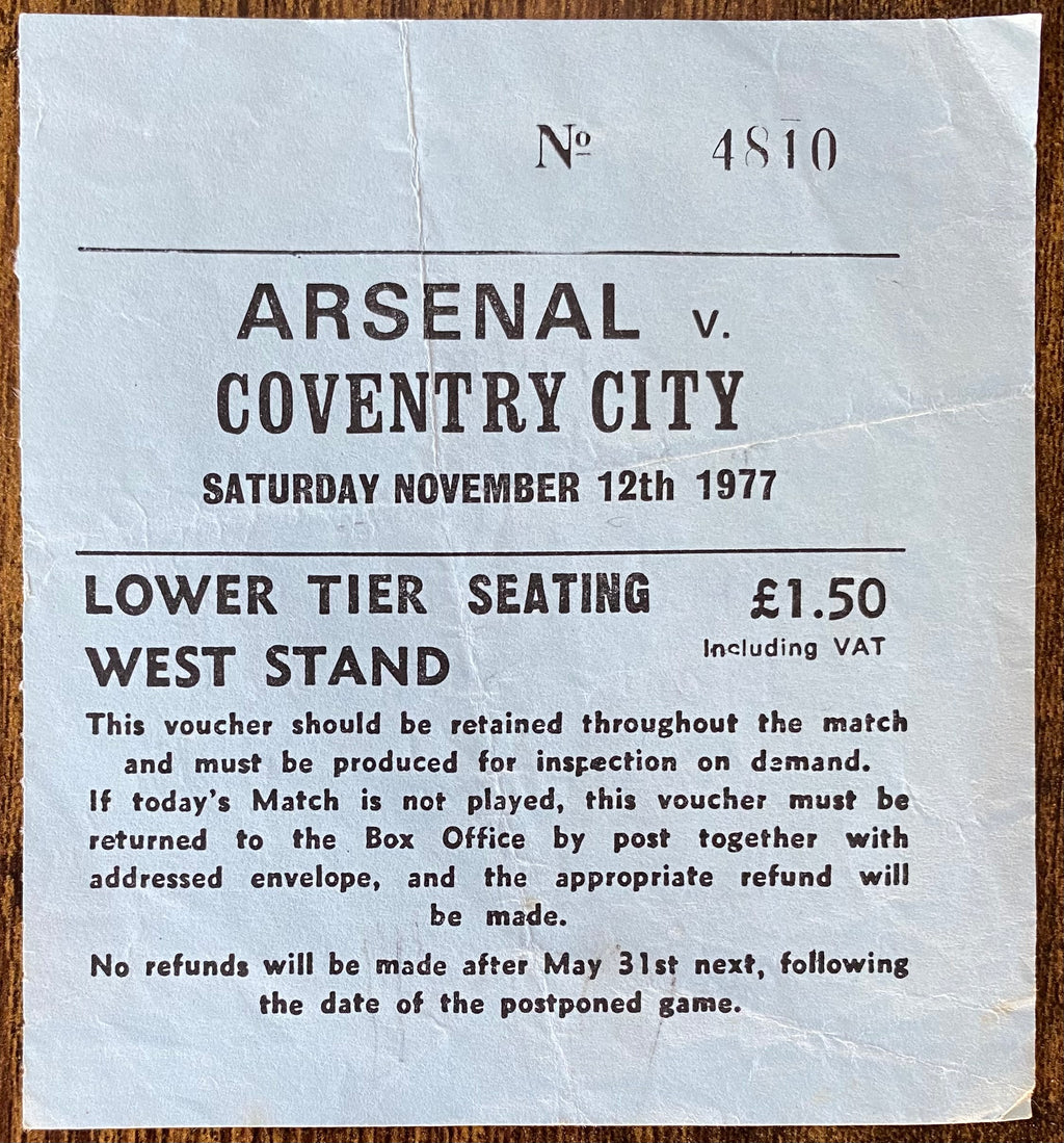 1977/78 ORIGINAL DIVISION ONE TICKET ARSENAL V COVENTRY CITY