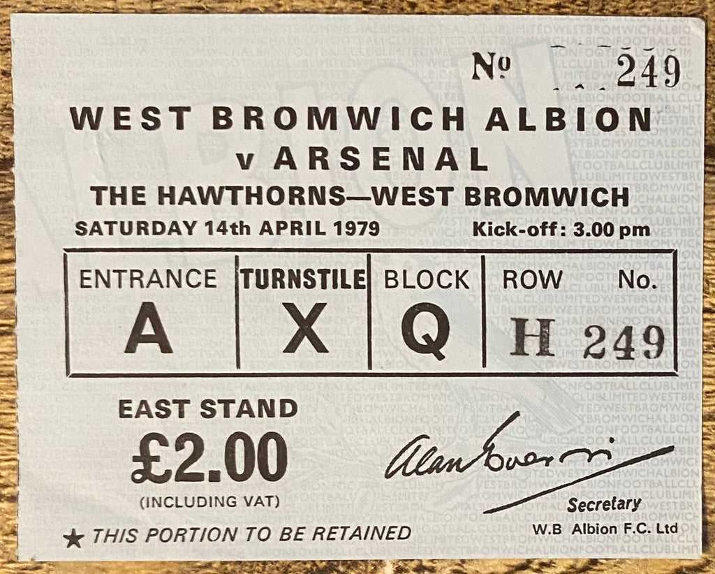 1978/79 ORIGINAL DIVISION ONE TICKET WEST BROMWICH ALBION V ARSENAL