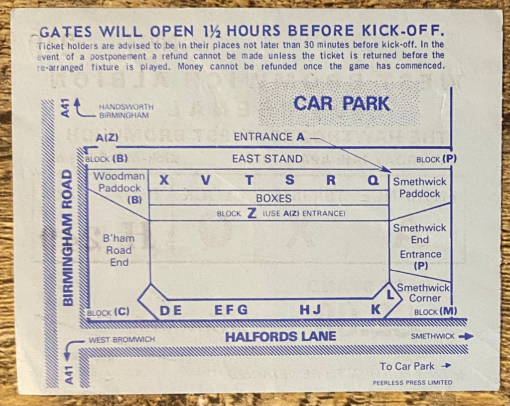 1978/79 ORIGINAL DIVISION ONE TICKET WEST BROMWICH ALBION V ARSENAL