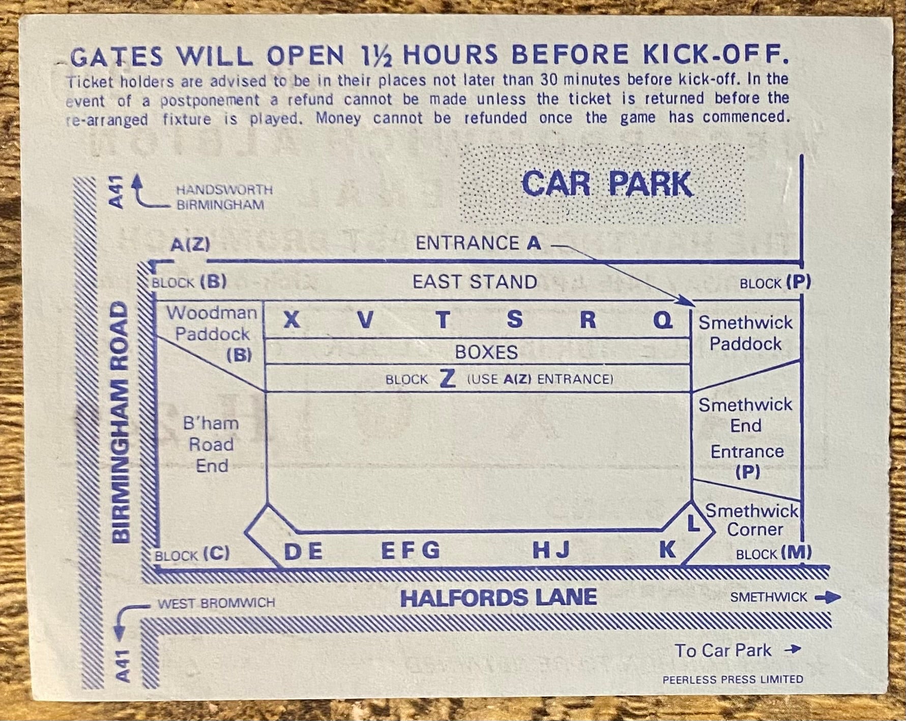 1978/79 ORIGINAL DIVISION ONE TICKET WEST BROMWICH ALBION V ARSENAL