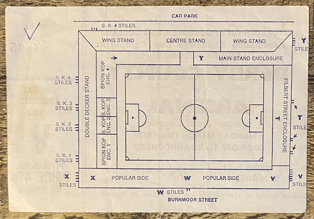 1971/72 ORIGINAL FA CUP 5TH ROUND 2ND REPLAY TICKET DERBY COUNTY V ARSENAL @ FILBERT STREET