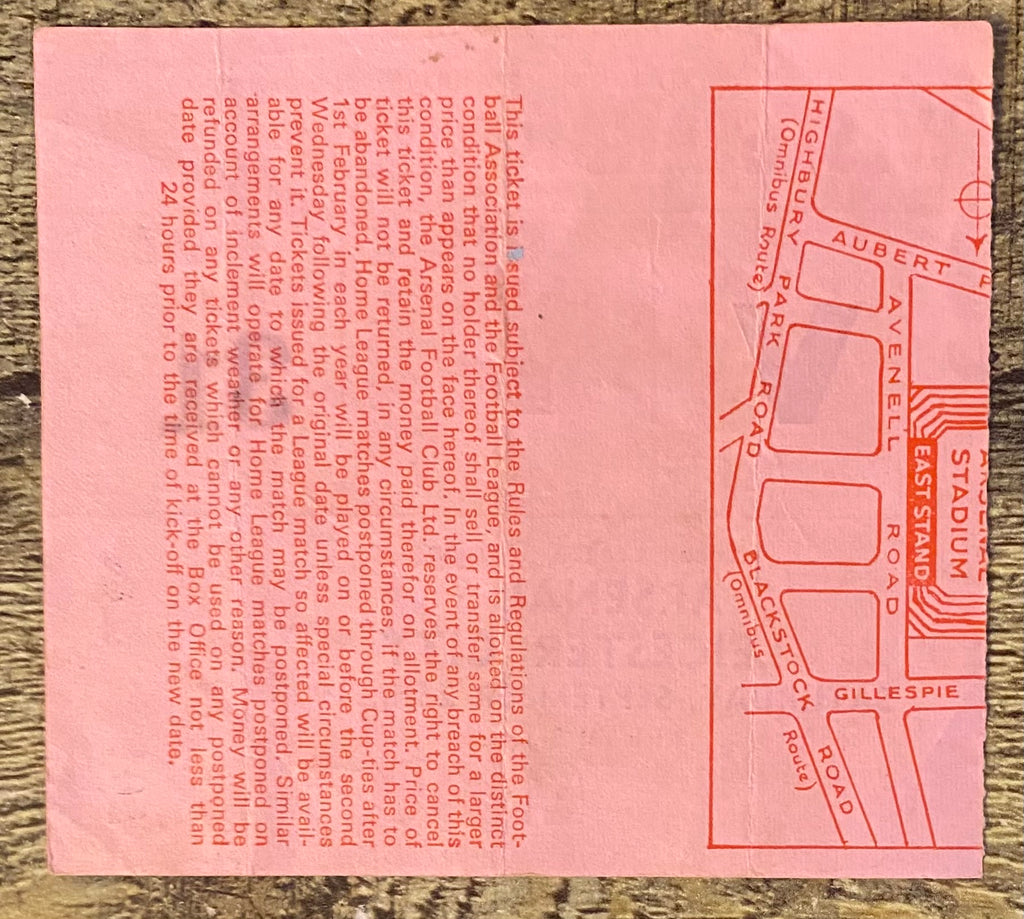 1971/72 ORIGINAL DIVISION ONE TICKET ARSENAL V LEICESTER CITY