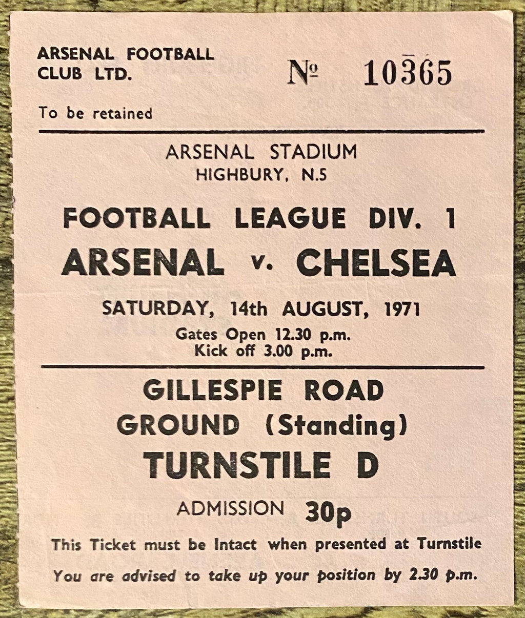 1971/72 ORIGINAL DIVISION ONE TICKET ARSENAL V CHELSEA