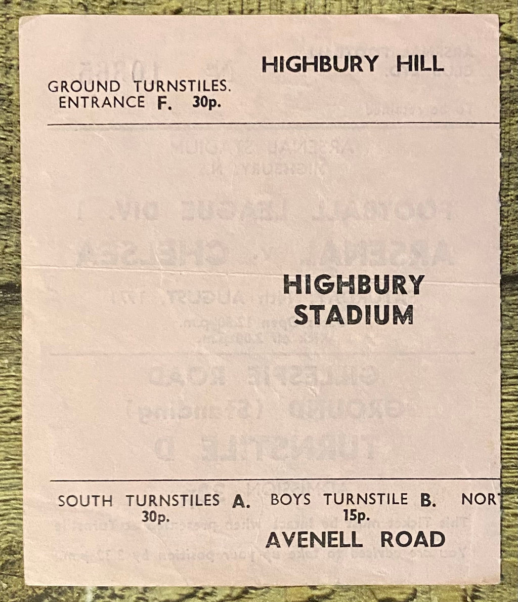 1971/72 ORIGINAL DIVISION ONE TICKET ARSENAL V CHELSEA