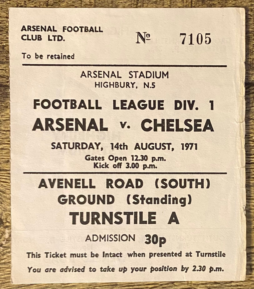 1971/72 ORIGINAL DIVISION ONE TICKET ARSENAL V CHELSEA