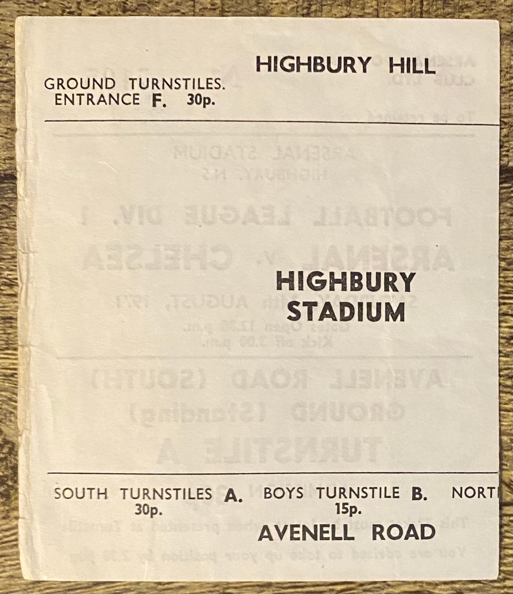 1971/72 ORIGINAL DIVISION ONE TICKET ARSENAL V CHELSEA